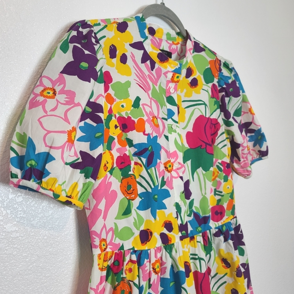 J. Crew Puff Sleeve Dress in Vibrant Garden Print Size 6 - Picture 5 of 11